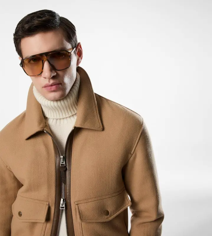 DOUBLE SPLITTABLE SHEARLING COLLAR BLOUSON CAMEL online